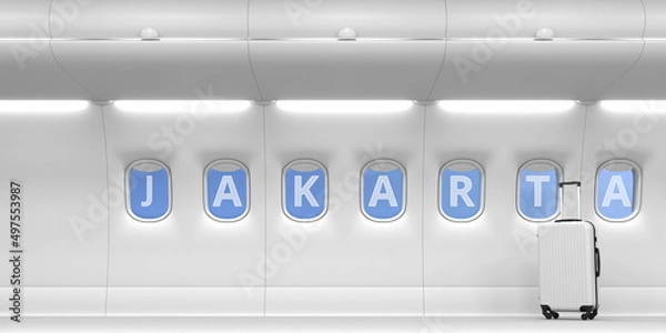 Obraz Plane portholes with JAKARTA text, 3d rendering