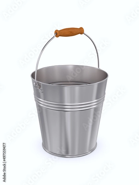 Fototapeta empty metal bucket on white background. Isolated 3D illustration
