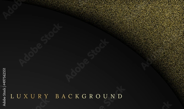 Fototapeta Abstract luxury curve black background with golden glitter sparkle