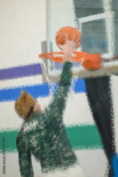 Obraz Watercolor of young man dunking a basketball