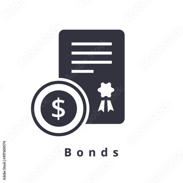 Obraz Bonds icon. Isolated filled Dollar bonds icon on white background. Investment Vector Illustration. Venture Capital or Corporate Dollars Bond for Web, mobile, UI design. Simple element illustration