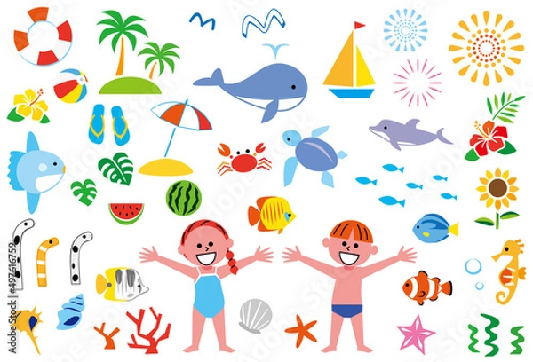 Obraz 夏　海　海水浴　イラストセット