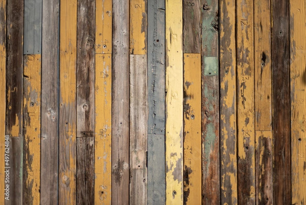Fototapeta old colorful reclaimed wooden wall with various paint colors