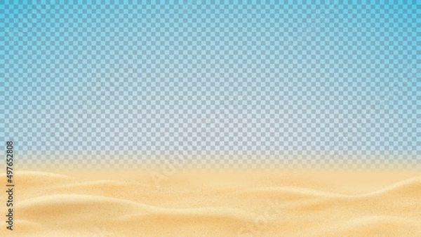 Fototapeta Realistic texture of beach or desert sand. Vector illustration with ocean, river, desert or sea sand isolated on checkered background. 3d vector illustration.