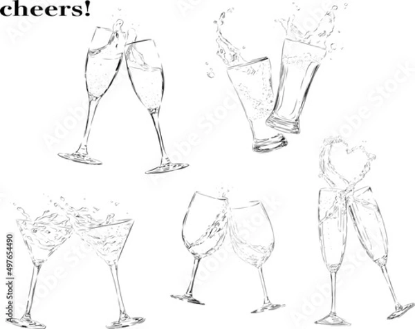 Obraz 乾杯セット　線画
