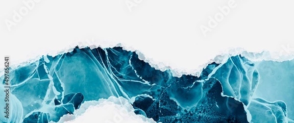 Fototapeta Monochrome deep blue alcohol ink contrast texture background with brush design elements, smoke texture, free white copy space, fluid hand drawn art, wallpaper for print, liquid decoration