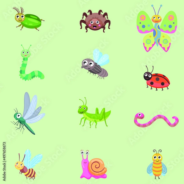 Fototapeta Bugs funny color collection vector icon set