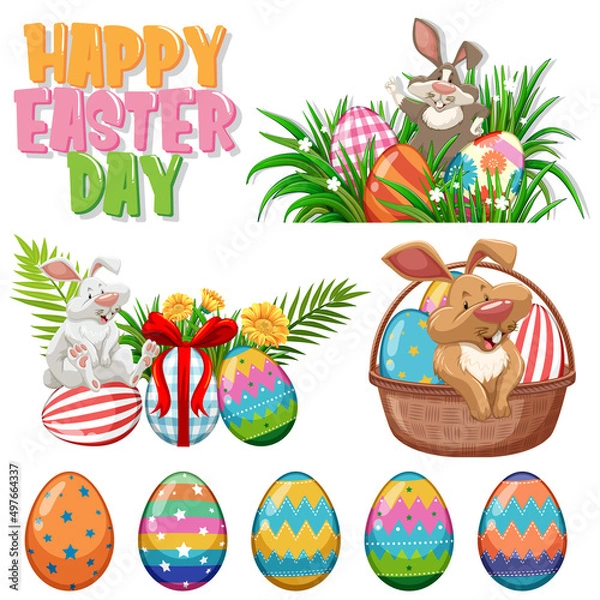 Fototapeta Easter theme with bunny and eggs