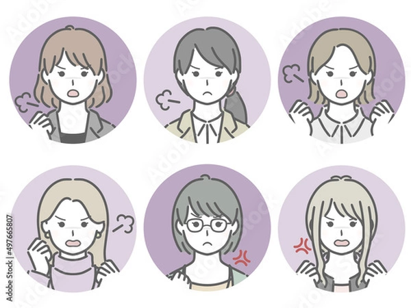 Fototapeta 怒る女性の丸アイコンセット（仕事向きの服装）