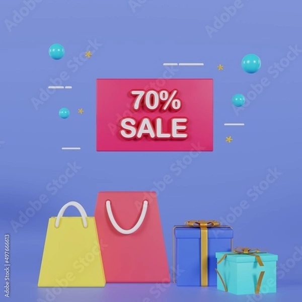 Fototapeta Shopping online concept.Sale banner or Promotion on background.3d rendering illustration