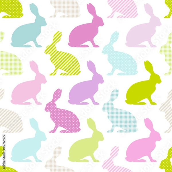 Obraz Seamless Pattern Bunnies Stripes/Dots/Check Pastel