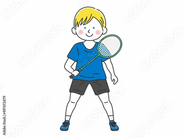 Fototapeta バドミントンをする白人男性のイラスト