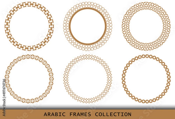Obraz Arabic geometric round patterns set. Borders, frames. Vector illustration of round Islamic ornament