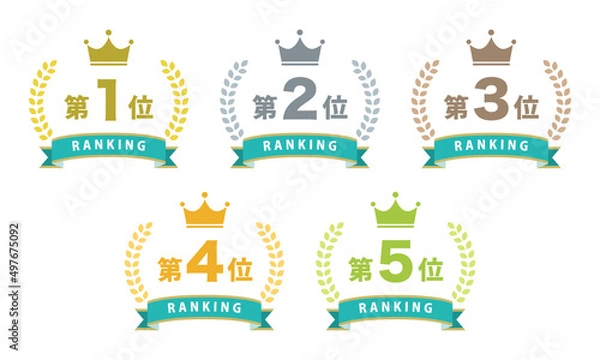 Fototapeta フラットなランキングアイコンの素材セット　ミントブルー　ベクターイラスト