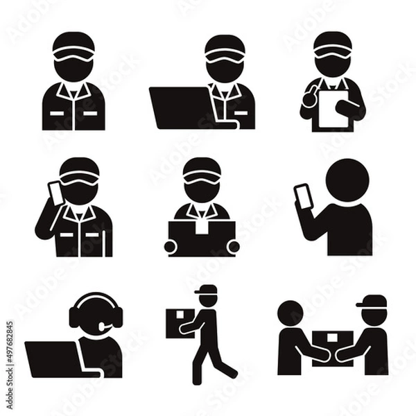 Obraz 宅配便シンプルモノクロアイコンセット/白背景