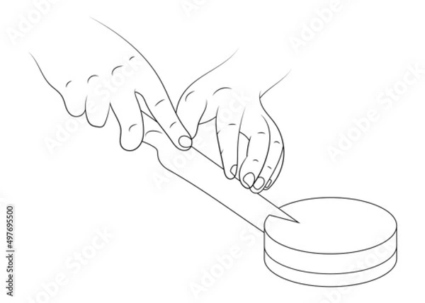 Obraz Cutting a cake with a knife sketch illustration.