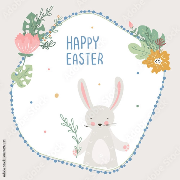 Obraz Cartoon cute rabbit baby card for easter
