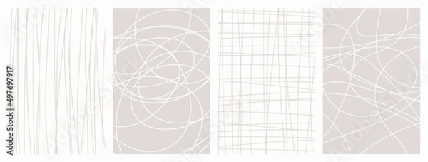 Fototapeta Neutral line posters collection of white and beige colors. Abstract curly line prints in minimalist style. Scandinavian art stripes illustrations.