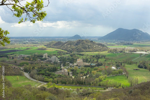 Obraz Hilly landscape. Aerial view on Terme Euganee, Padua. Green spring landscape.
