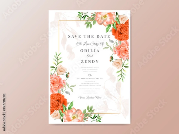 Obraz Beautiful orange flowers wedding invitation card template