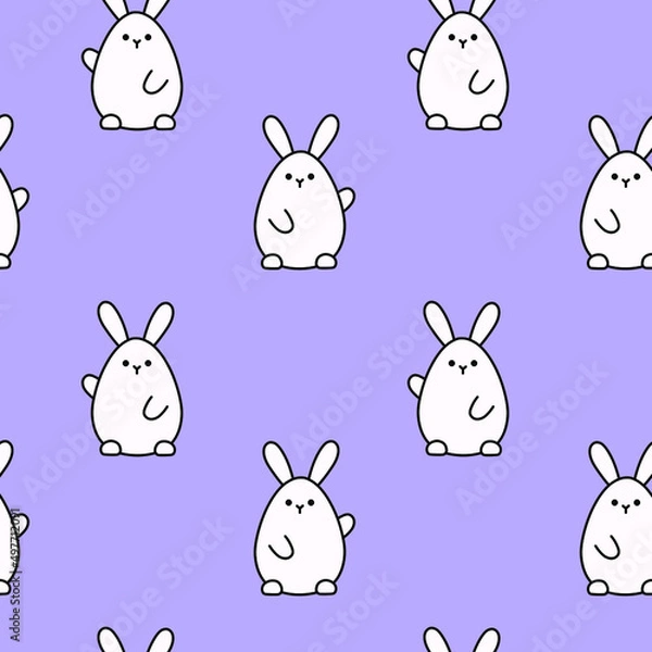 Obraz Cute plump rabbit vector seamless pattern, adorable rabbits background