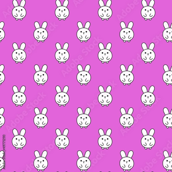 Obraz Cute plump spherical rabbit vector seamless pattern, pink background with cute bunnies