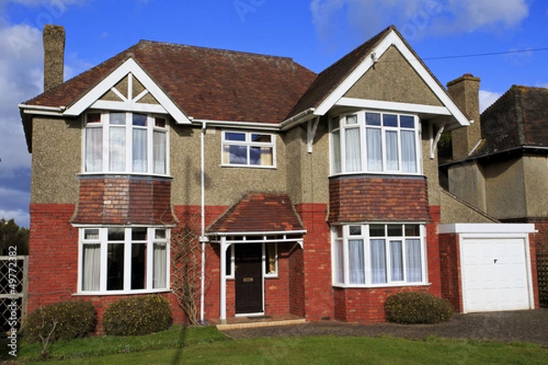 Fototapeta Pebble dashed detached house with garage