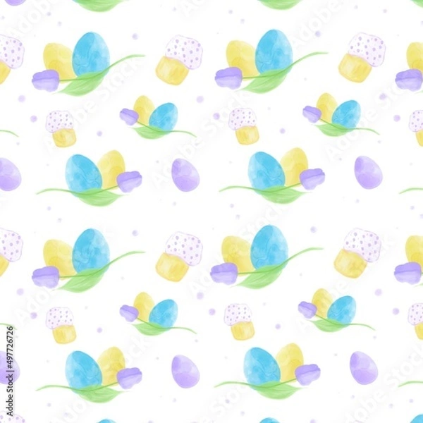 Obraz Pattern watercolor happy easter set. 