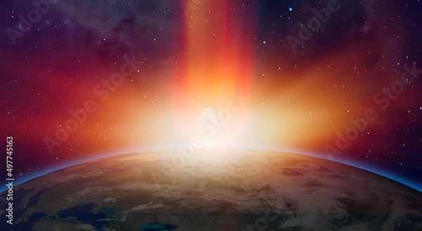 Fototapeta Attack of the asteroid (meteor) on the Earth "Elements of this image furnished by NASA