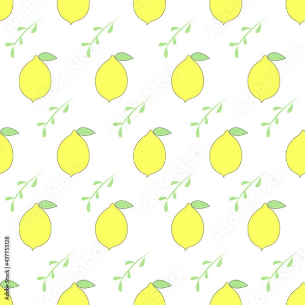 Obraz Abstract citrus lime with green leaves isolated on white background is in Seamless pattern - vector illustration
