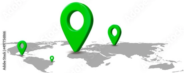 Fototapeta Map location pinpointer on world map. 3D render