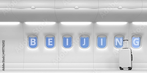 Obraz Beijing text written on a commercial plane windows, 3d rendering