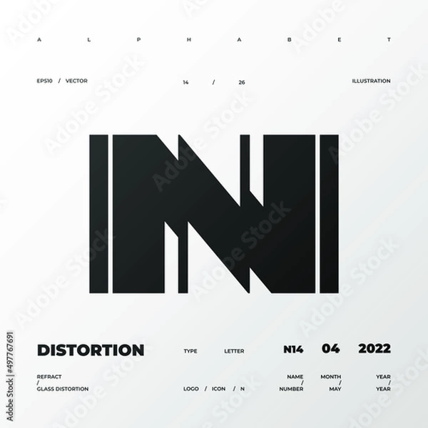 Obraz Refraction and Distortion letter. Glass Effect minimal illustration.Abstract sign, symbol for promotional poster, music poster, sale banner, brochure or logo for your brand. Eps10 vector.