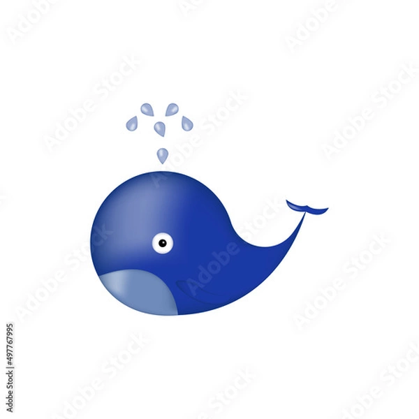 Obraz Cute amusing whale on a white background. vector illustration.
