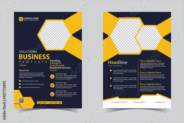 Fototapeta yellow and Black Cover Designs for Annual Report, Brochures, Flyers, Presentations, Leaflet, Magazine A4 Size. Cover template design vector