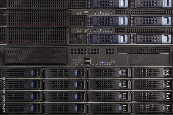 Obraz Server Blades and storage in a rack close up