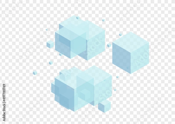 Fototapeta White Polygon Background Transparent Vector. Box Chaos Texture. Blue Square Wallpaper Design. Isometric Template. Grey Poster Cubic.