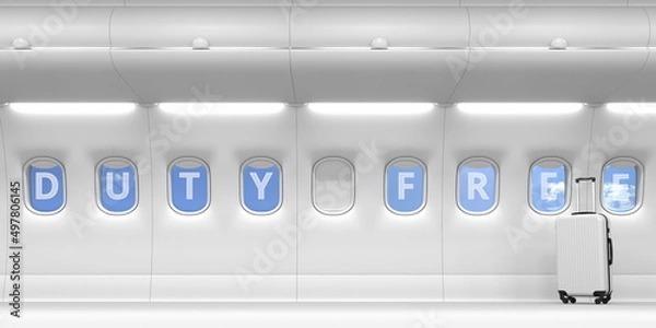 Obraz Plane portholes with DUTY FREE text, 3d rendering