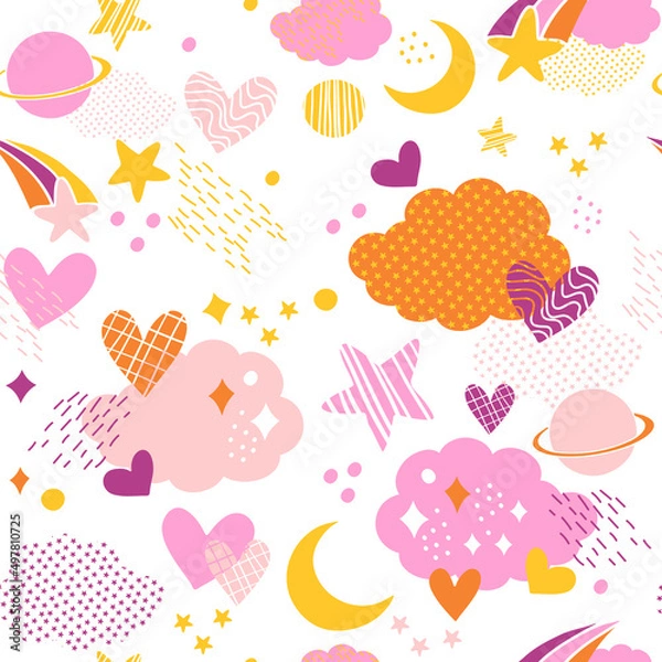 Fototapeta Abstract cosmic seamless pattern in trendy colors vector