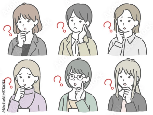 Fototapeta 疑問に思う若い女性の斜め向き上半身セット（仕事向きの服装）