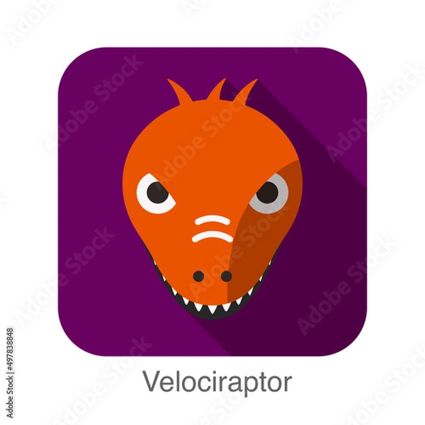 Obraz Velociraptor Dinosaur animal face flat design