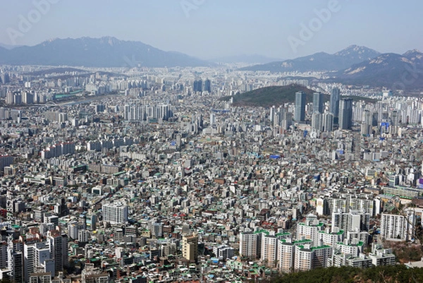 Fototapeta Panoramic view from mountain to the capital of Korea, Seoul
