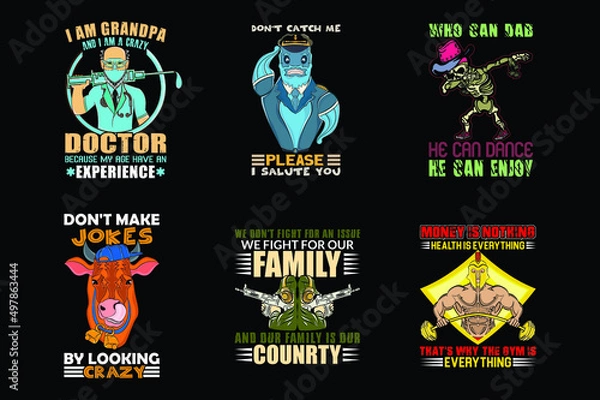 Fototapeta Illustrated vector t-shirt design, premium illustrated t-shirt design set, illustrated design bundle