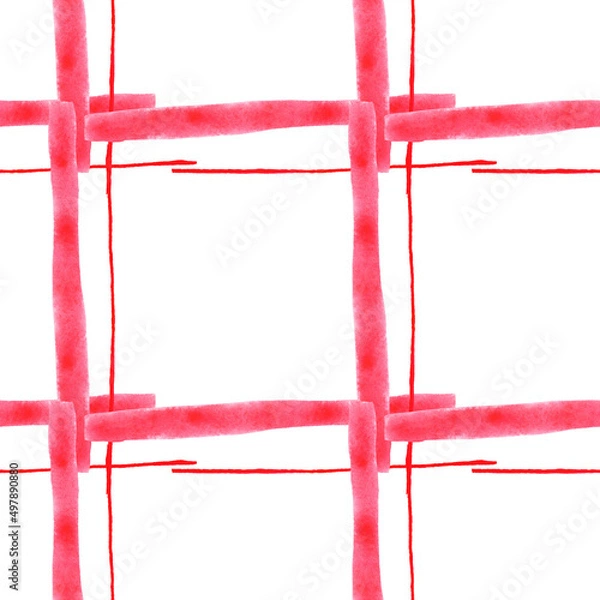 Fototapeta Watercolor seamless pattern on a white background Red geometric texture
