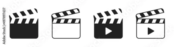 Obraz Clapper board icon set. Open and closed movie clapper. Vector EPS 10