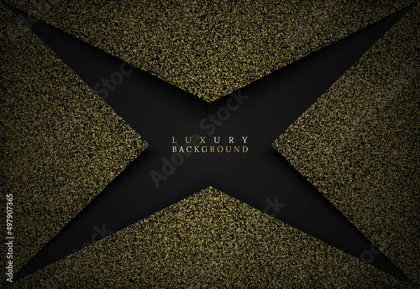 Fototapeta Luxury abstract cross shape black background with golden glitter sparkle