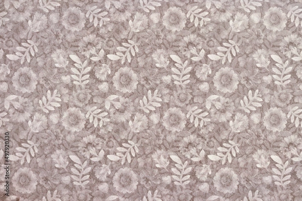 Fototapeta Retro background with branch ornament, monochrome flowers. Design for postcard, wrapper, packaging, scrapbooking, wallpaper, design, decoration. Raster illustration.