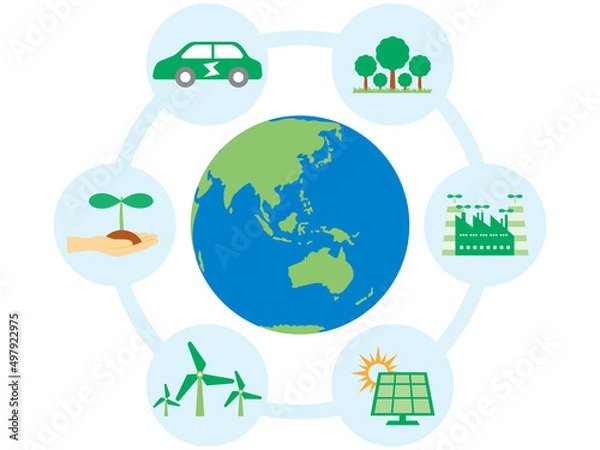 Fototapeta クリーンなエネルギーに囲まれた地球のイメージ。