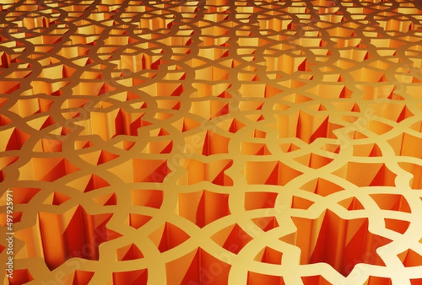 Fototapeta Islamic ramadan kareem 3d rendering of arabian pattern. Ramadhan mubarak, isra miraj and eid al fitr concept.