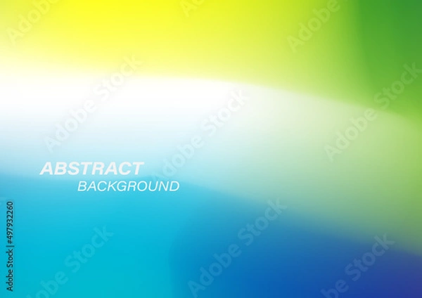 Obraz Color gradient art blur abstract background vector. Bright yellow, white, green and blue with aura shape pattern. Modern vibrant blend smooth texture backdrop. Fresh colorful graphic illustration.